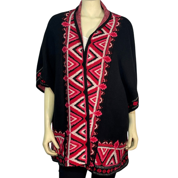 Pioneer Woman Sz S-M Knit Ruana Poncho Sweater Boho Tribal Pink/Black New - Picture 1 of 10